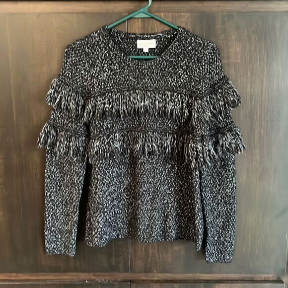 MUDPIE BECKHAM BLACK FRINGE SWEATER SMALL - Picture 2 of 5